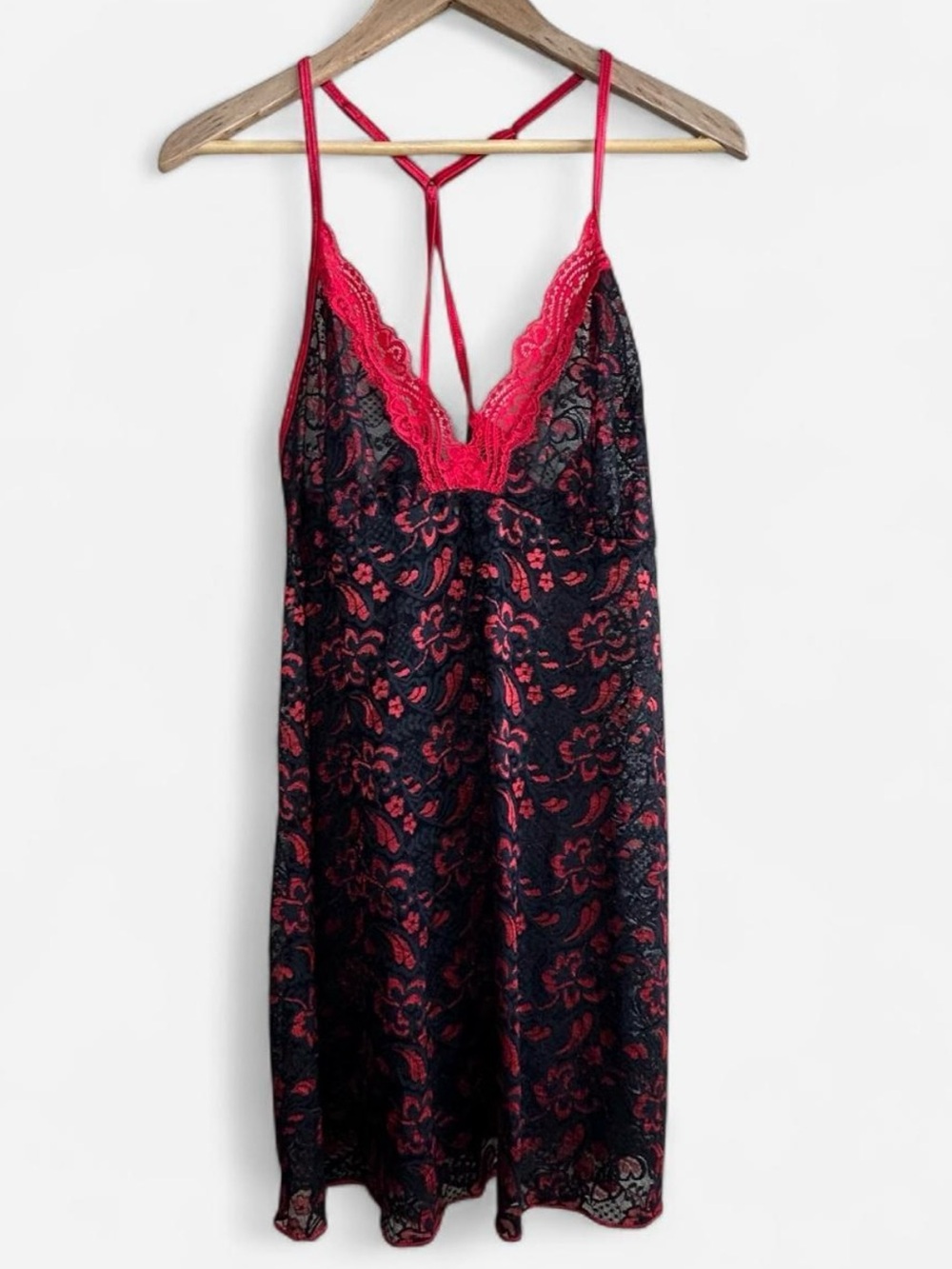 Linea Donatella Black Red Lace Sheer Nightgown Chemise Slip Dress Sz XL